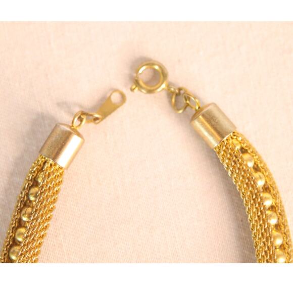 Woven Gold Tone Metal Bracelet With Golden Beads - Picture 9 of 11